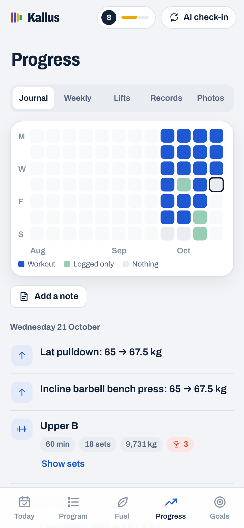Kallus: progress journal on a phone