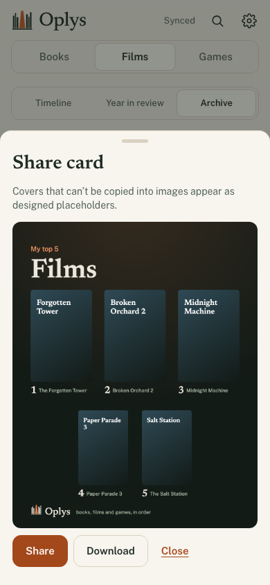 Oplys: making a share card of your top 5 films